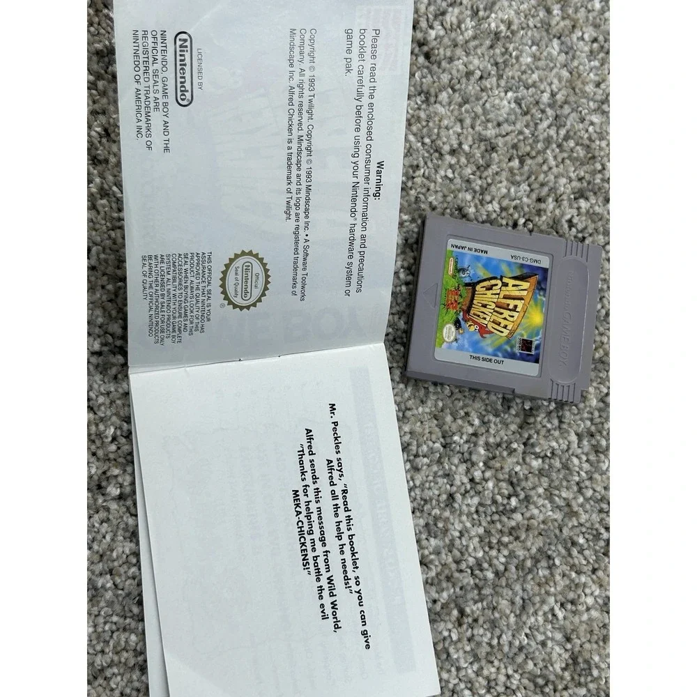 Gameboy Alfred Chicken Cartridge Nintendo Game Manual Vintage